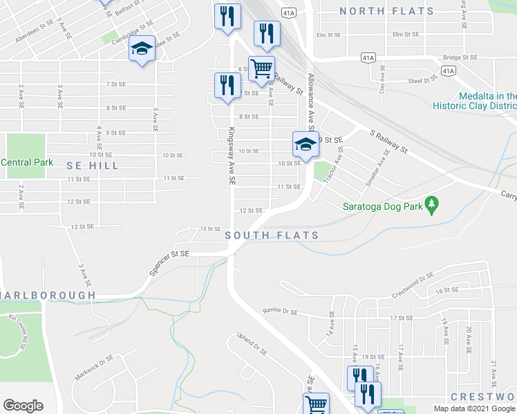map of restaurants, bars, coffee shops, grocery stores, and more near 754 12 Street Southeast in Medicine Hat