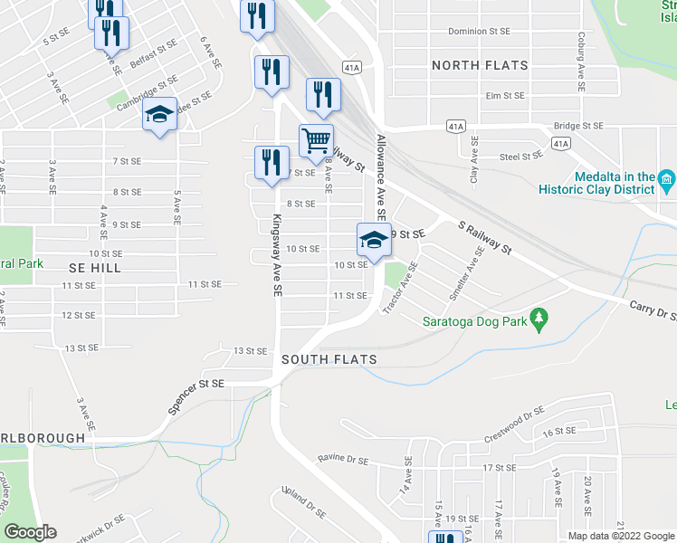 map of restaurants, bars, coffee shops, grocery stores, and more near 813 10 Street Southeast in Medicine Hat