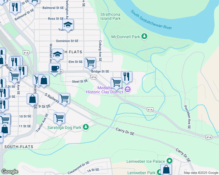 map of restaurants, bars, coffee shops, grocery stores, and more near 684 Industrial Avenue Southeast in Medicine Hat