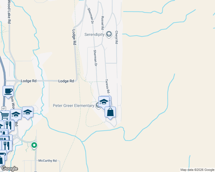 map of restaurants, bars, coffee shops, grocery stores, and more near Teresa Road in Lake Country