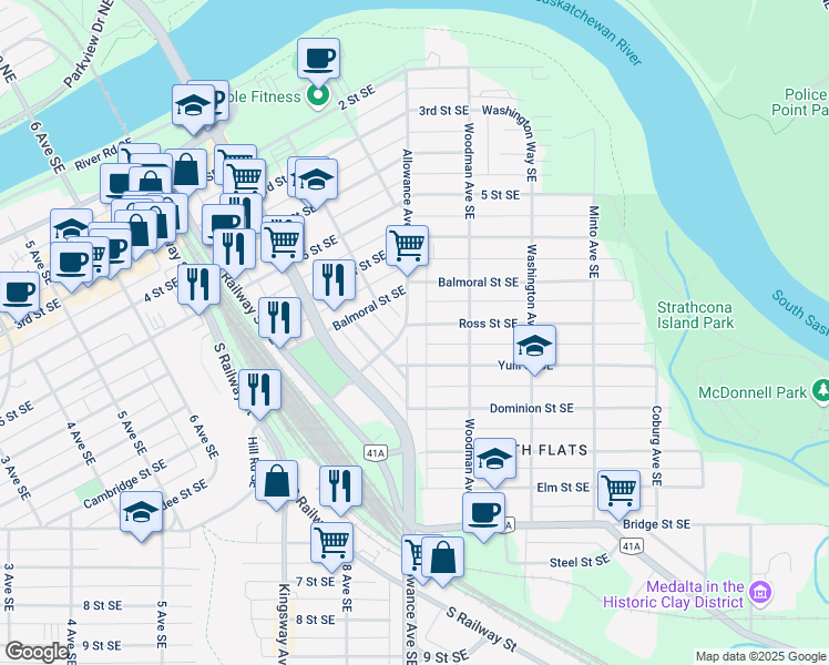 map of restaurants, bars, coffee shops, grocery stores, and more near 509 Allowance Avenue Southeast in Medicine Hat