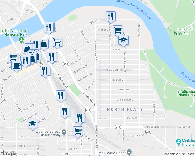 map of restaurants, bars, coffee shops, grocery stores, and more near 501C Allowance Avenue Southeast in Medicine Hat