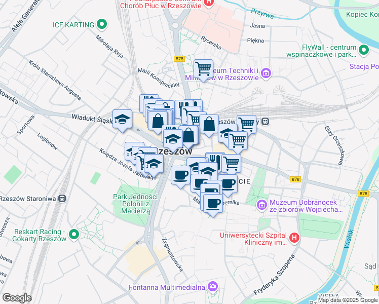 map of restaurants, bars, coffee shops, grocery stores, and more near 7 Stanisława Jabłońskiego in Rzeszów