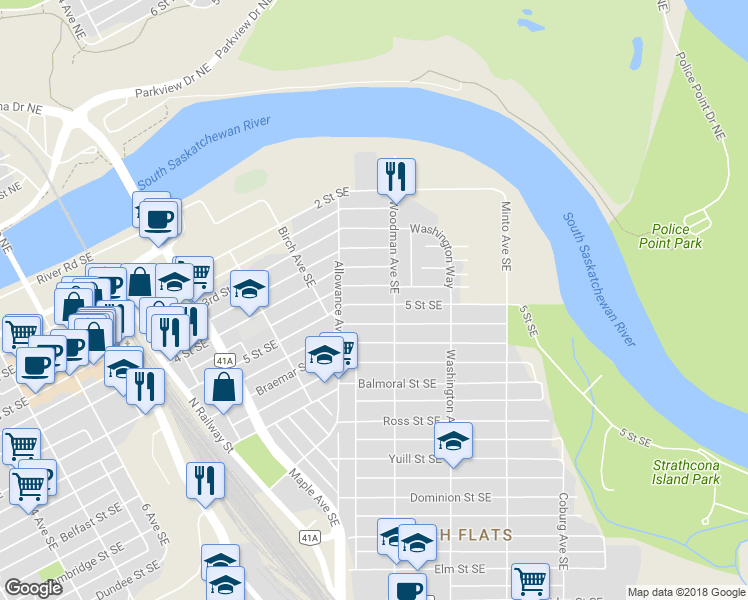 map of restaurants, bars, coffee shops, grocery stores, and more near 950 5 Street Southeast in Medicine Hat