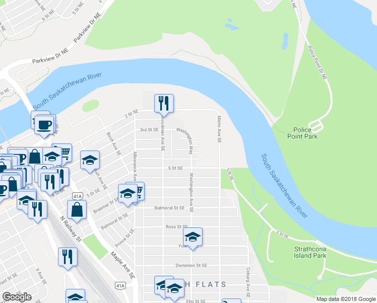 map of restaurants, bars, coffee shops, grocery stores, and more near 346 Washington Way in Medicine Hat