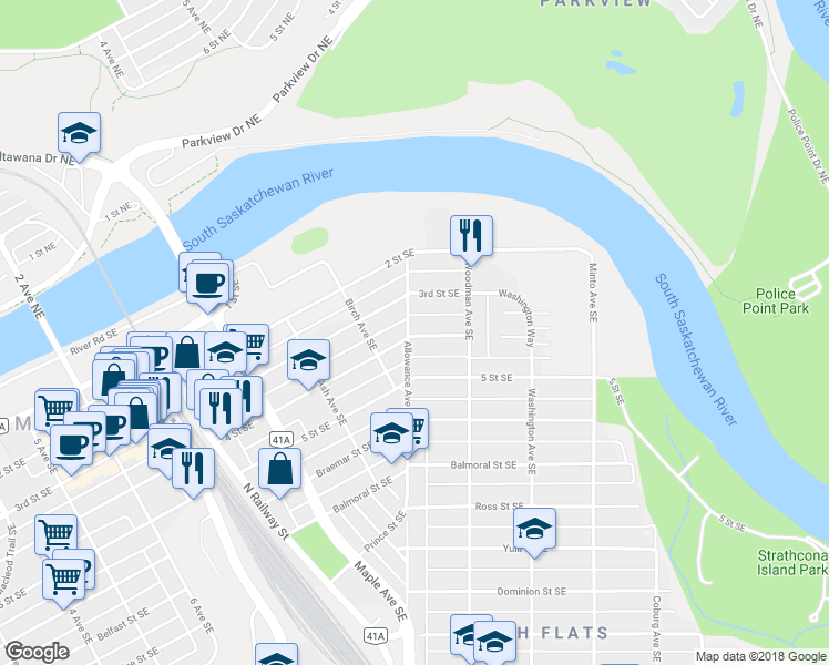 map of restaurants, bars, coffee shops, grocery stores, and more near 902 4 Street Southeast in Medicine Hat