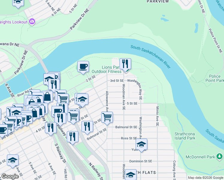 map of restaurants, bars, coffee shops, grocery stores, and more near 902 4 Street Southeast in Medicine Hat