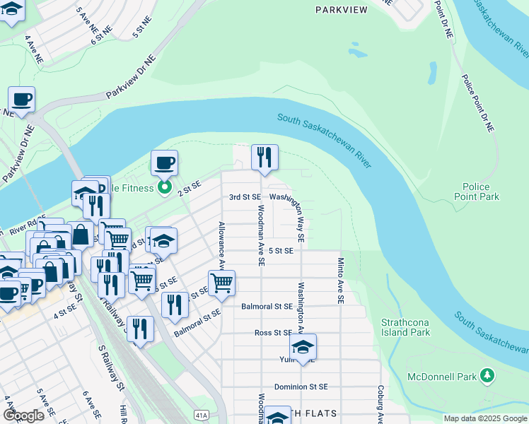 map of restaurants, bars, coffee shops, grocery stores, and more near 353 Woodman Avenue Southeast in Medicine Hat