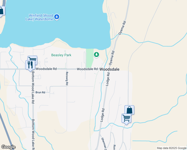 map of restaurants, bars, coffee shops, grocery stores, and more near 3719 Woodsdale Road in Lake Country