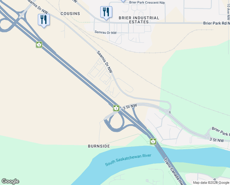 map of restaurants, bars, coffee shops, grocery stores, and more near 1632 Saamis Drive Northwest in Medicine Hat