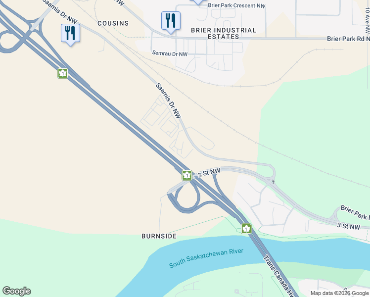 map of restaurants, bars, coffee shops, grocery stores, and more near 1632 Saamis Drive Northwest in Medicine Hat