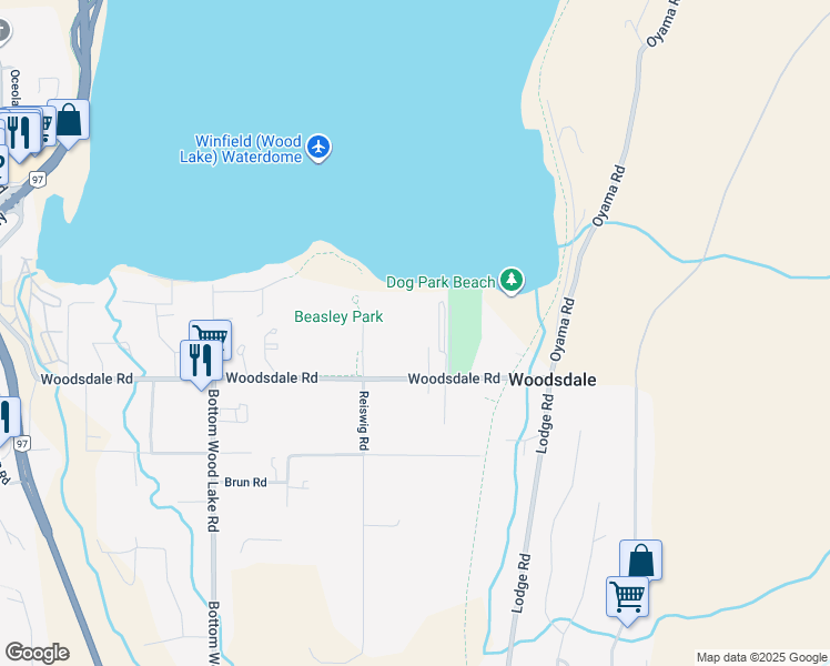 map of restaurants, bars, coffee shops, grocery stores, and more near 3570 Woodsdale Road in Lake Country