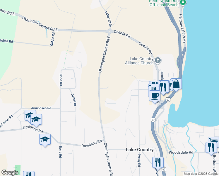 map of restaurants, bars, coffee shops, grocery stores, and more near 11911 Okanagan Centre Road East in Lake Country