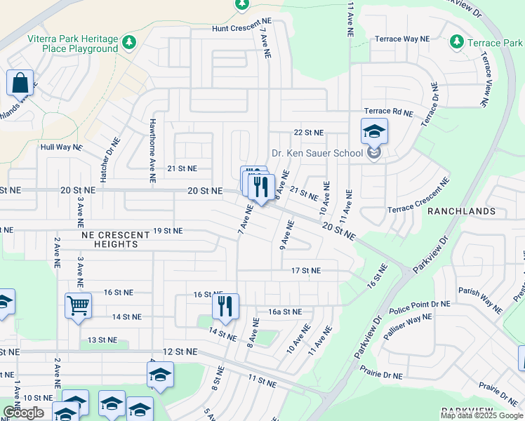 map of restaurants, bars, coffee shops, grocery stores, and more near 717 20 Street Northeast in Medicine Hat