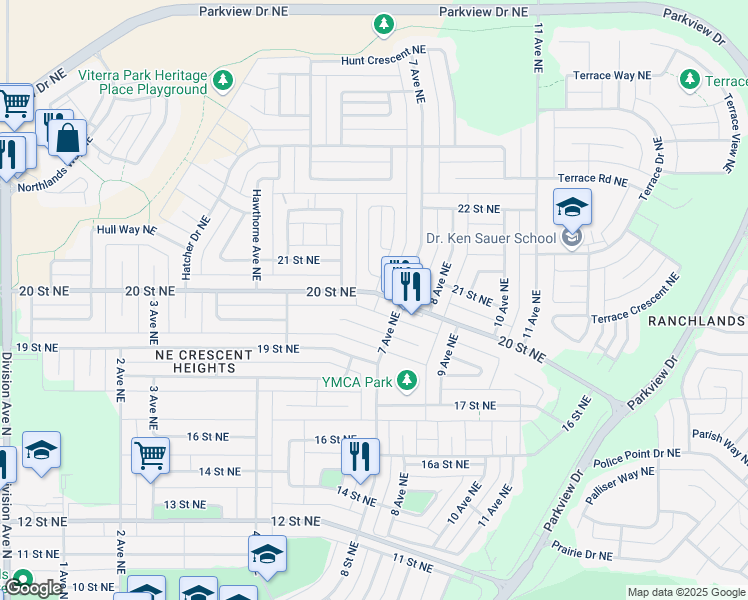 map of restaurants, bars, coffee shops, grocery stores, and more near 653 20 Street Northeast in Medicine Hat