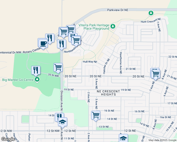 map of restaurants, bars, coffee shops, grocery stores, and more near 48 Hayward Close Northeast in Medicine Hat