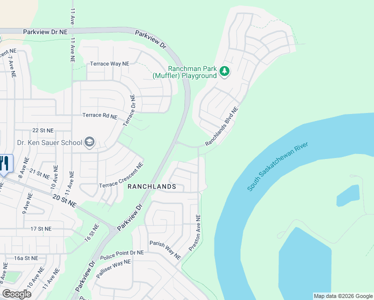 map of restaurants, bars, coffee shops, grocery stores, and more near 21 Ranchlands Boulevard Northeast in Medicine Hat