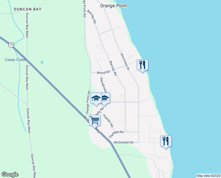 map of restaurants, bars, coffee shops, grocery stores, and more near 1930 Gillian Place in Campbell River