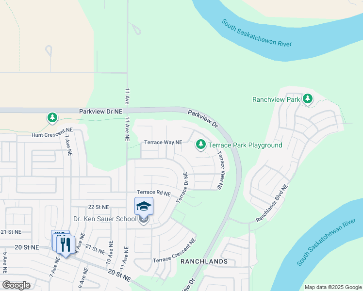 map of restaurants, bars, coffee shops, grocery stores, and more near Terrace Ridge Northeast in Medicine Hat