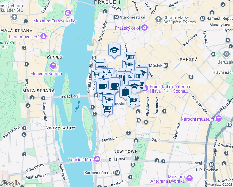 map of restaurants, bars, coffee shops, grocery stores, and more near 10 Národní in Hlavní město Praha