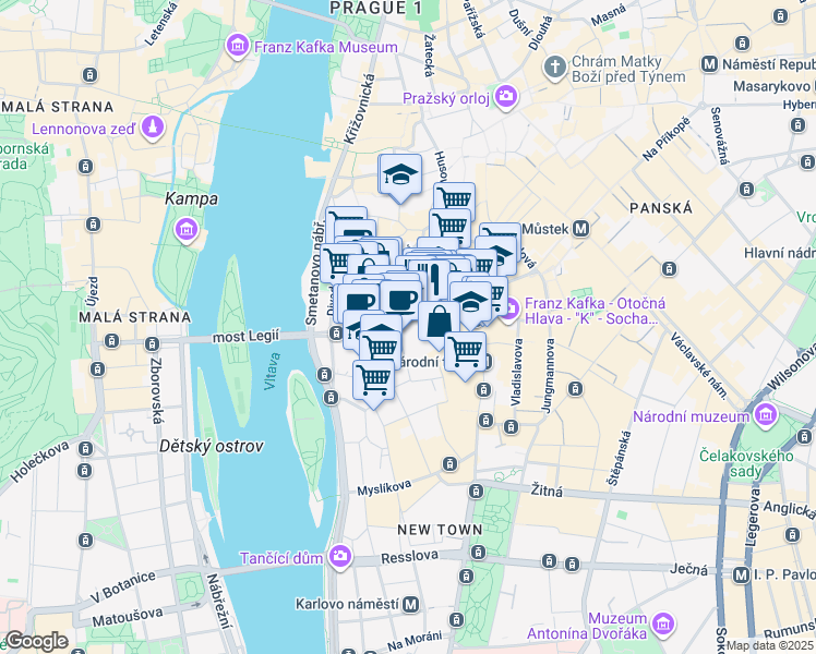 map of restaurants, bars, coffee shops, grocery stores, and more near 10 Národní in Hlavní město Praha