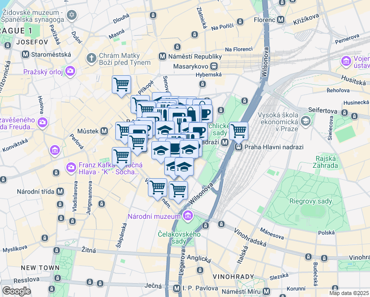 map of restaurants, bars, coffee shops, grocery stores, and more near 6 Olivova in Hlavní město Praha