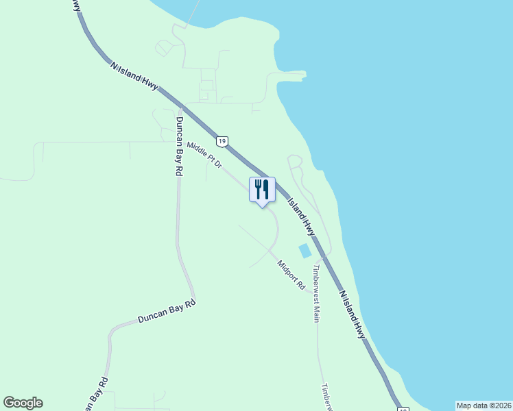 map of restaurants, bars, coffee shops, grocery stores, and more near 4249 Middle Point Road in Campbell River