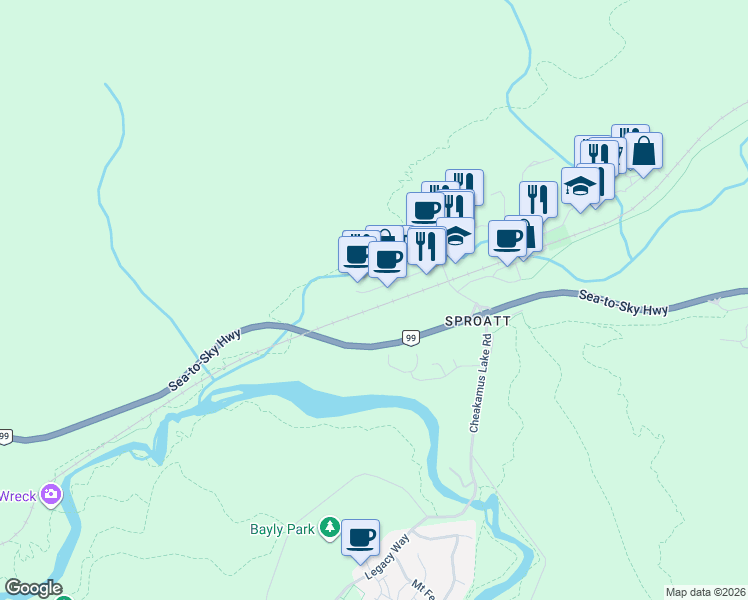 map of restaurants, bars, coffee shops, grocery stores, and more near 1080 Millar Creek Road in Whistler