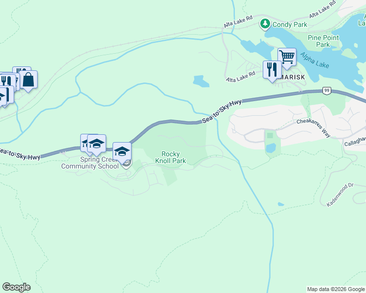 map of restaurants, bars, coffee shops, grocery stores, and more near 1625 Southlands Lane in Whistler