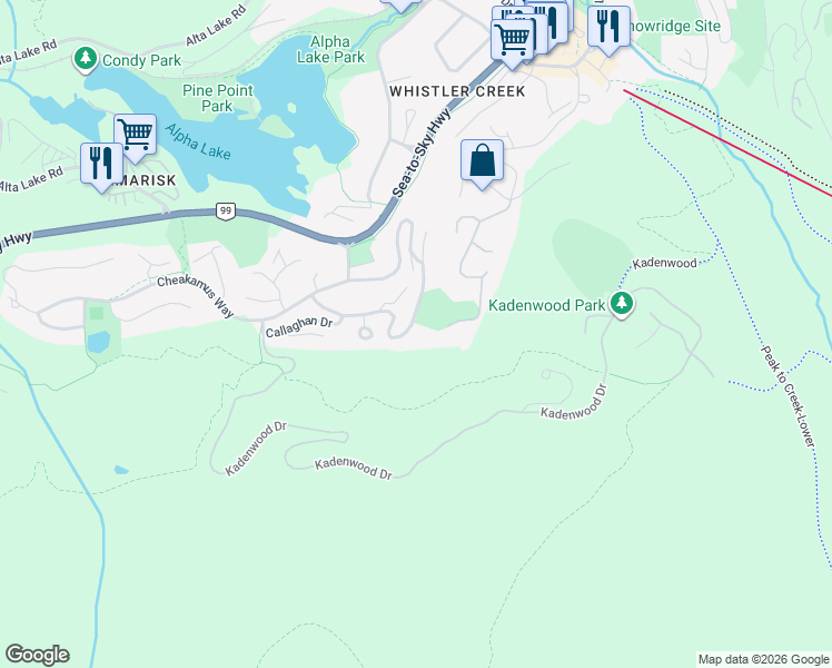 map of restaurants, bars, coffee shops, grocery stores, and more near 2286 Brandywine Way in Whistler