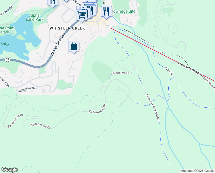 map of restaurants, bars, coffee shops, grocery stores, and more near 2917 Kadenwood Drive in Whistler