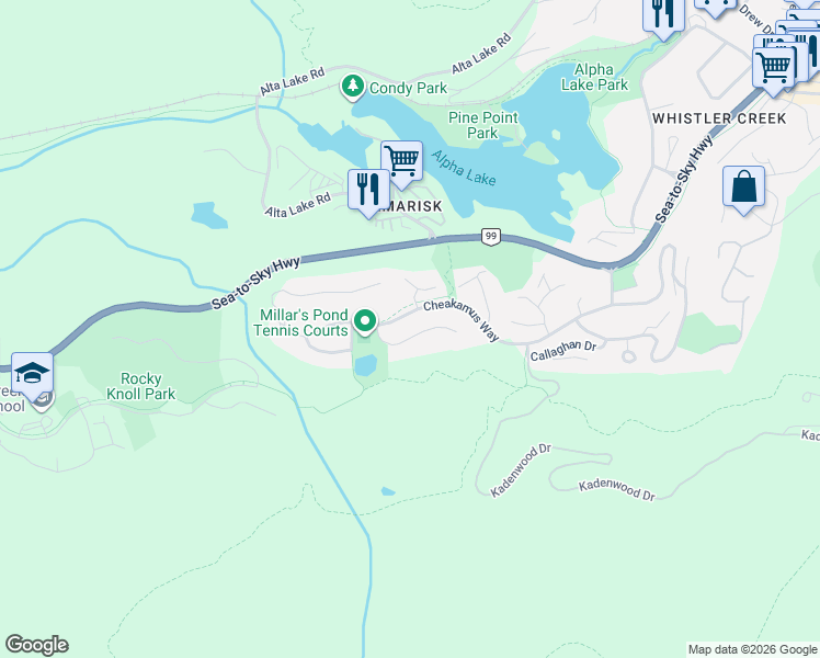 map of restaurants, bars, coffee shops, grocery stores, and more near 2741 Coyote Place in Whistler