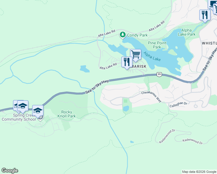 map of restaurants, bars, coffee shops, grocery stores, and more near 2813 Clifftop Lane in Whistler