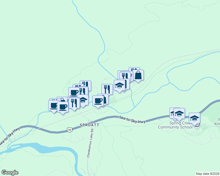 map of restaurants, bars, coffee shops, grocery stores, and more near 1330 Alpha Lake Road in Whistler