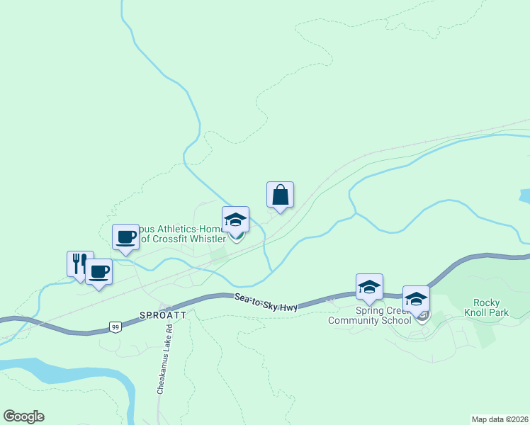 map of restaurants, bars, coffee shops, grocery stores, and more near 1390 Alpha Lake Road in Whistler