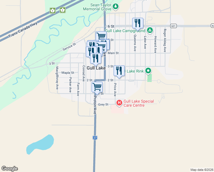 map of restaurants, bars, coffee shops, grocery stores, and more near 3169 Rutland Avenue in Gull Lake