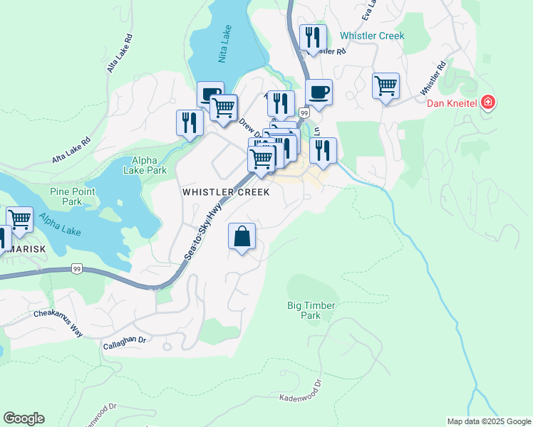 map of restaurants, bars, coffee shops, grocery stores, and more near 2211 Marmot Place in Whistler