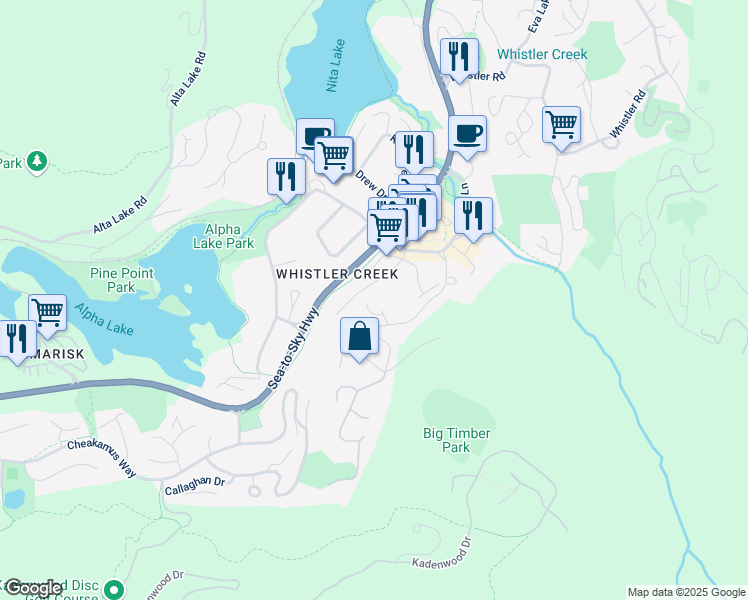 map of restaurants, bars, coffee shops, grocery stores, and more near 2213 Marmot Place in Whistler