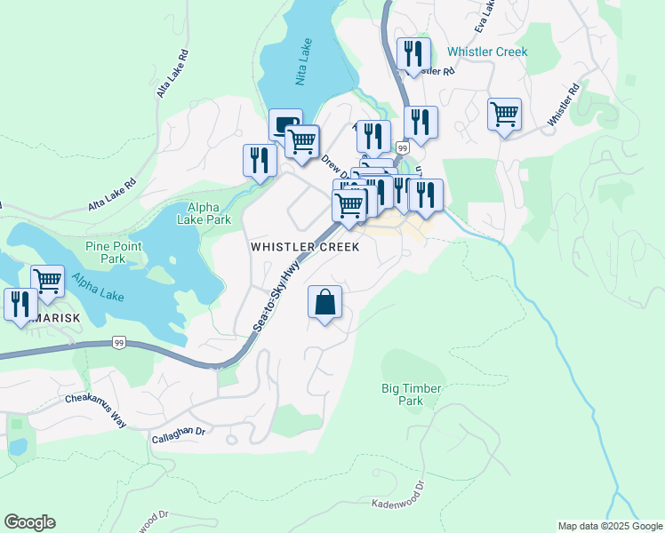 map of restaurants, bars, coffee shops, grocery stores, and more near 2217 Marmot Place in Whistler