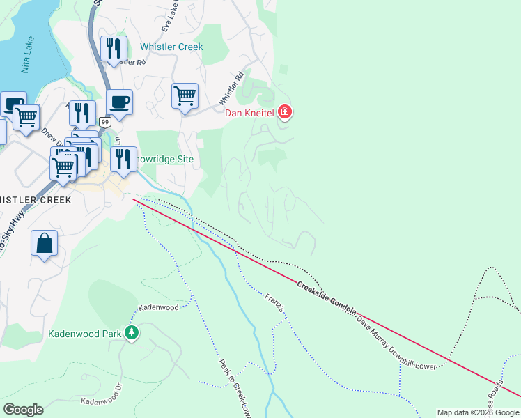 map of restaurants, bars, coffee shops, grocery stores, and more near 2323 Taluswood Place in Whistler