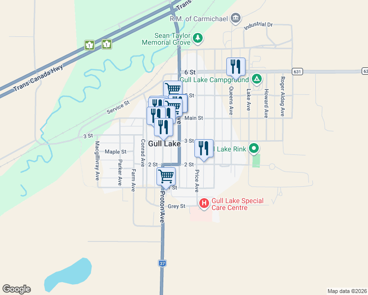 map of restaurants, bars, coffee shops, grocery stores, and more near 3273 Rutland Avenue in Gull Lake