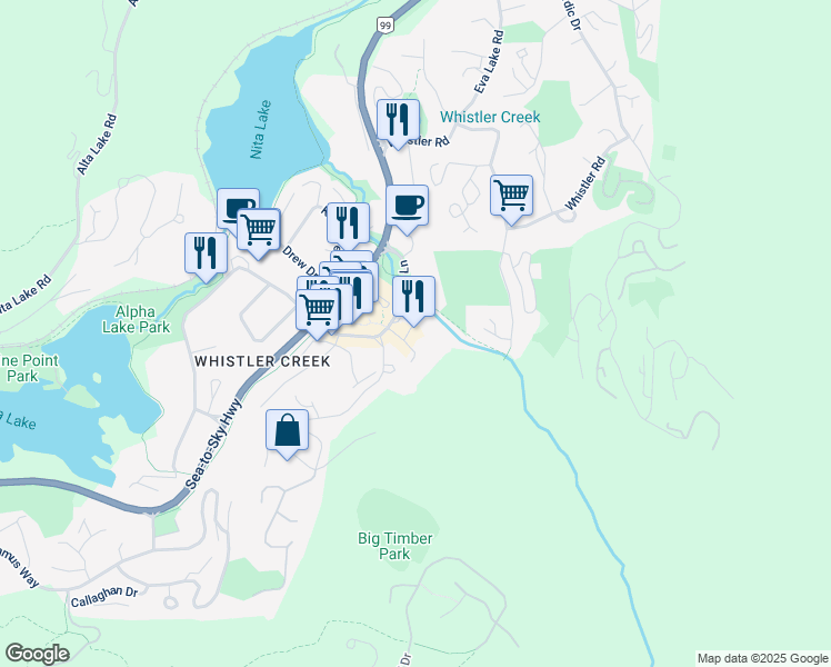 map of restaurants, bars, coffee shops, grocery stores, and more near 2040 London Lane in Whistler
