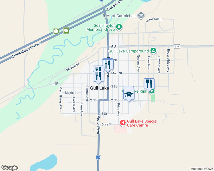 map of restaurants, bars, coffee shops, grocery stores, and more near 3273 Rutland Avenue in Gull Lake