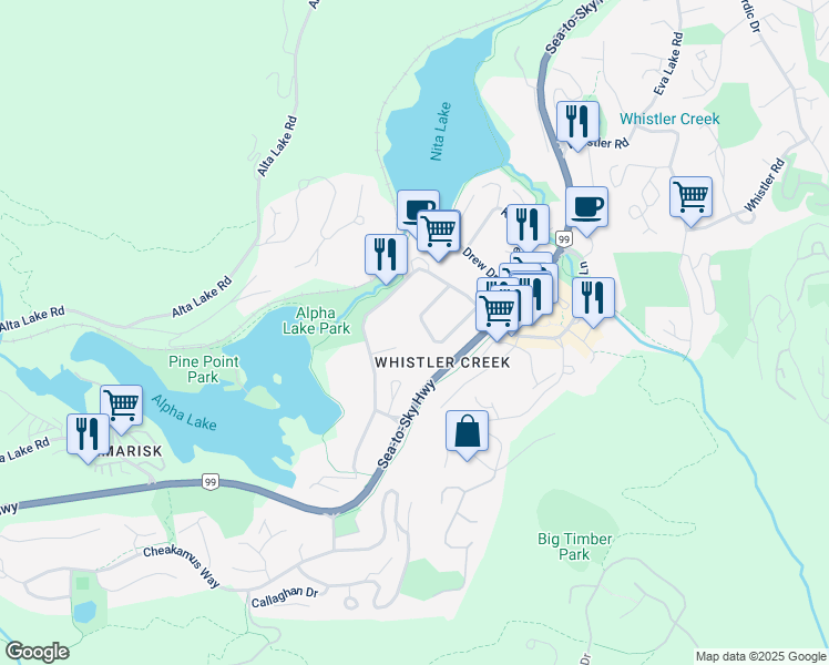 map of restaurants, bars, coffee shops, grocery stores, and more near 2064 Chamonix Crescent in Whistler