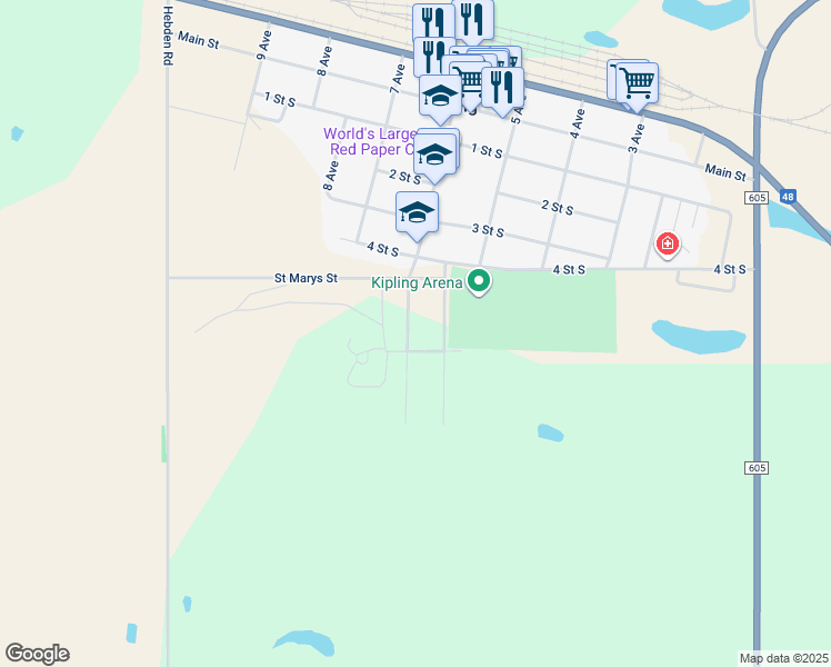 map of restaurants, bars, coffee shops, grocery stores, and more near 109 Louisa Avenue in Kipling