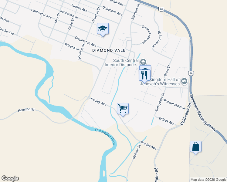 map of restaurants, bars, coffee shops, grocery stores, and more near 2776 Clapperton Avenue in Merritt