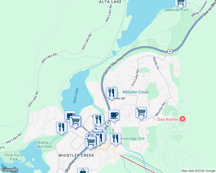 map of restaurants, bars, coffee shops, grocery stores, and more near 2111 Whistler Road in Whistler