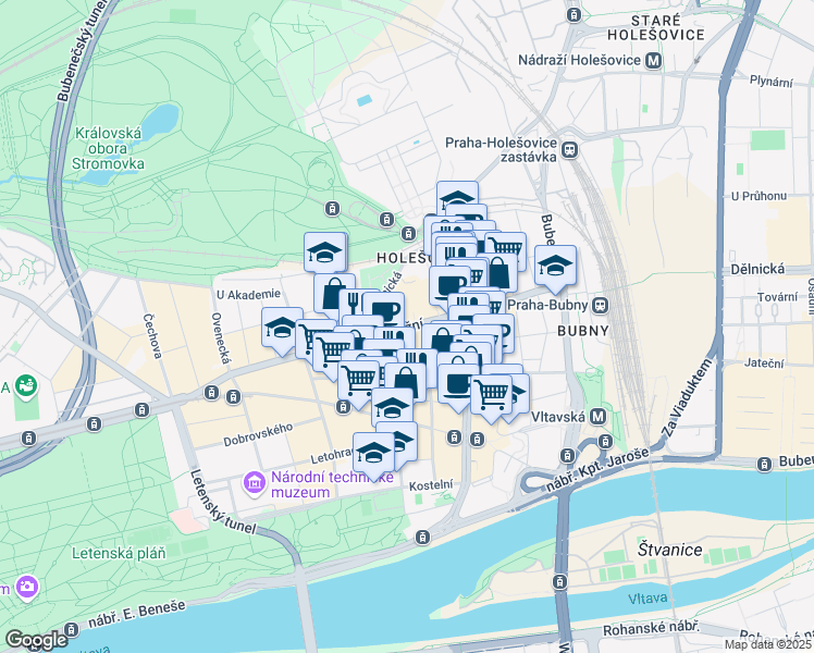 map of restaurants, bars, coffee shops, grocery stores, and more near 24 Veletržní in Hlavní město Praha