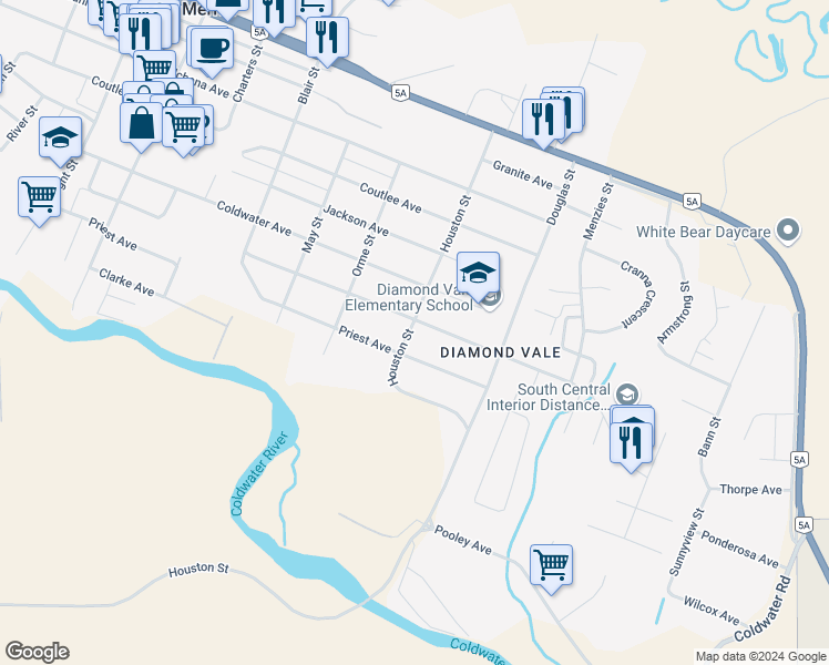 map of restaurants, bars, coffee shops, grocery stores, and more near 1490 Houston Street in Merritt