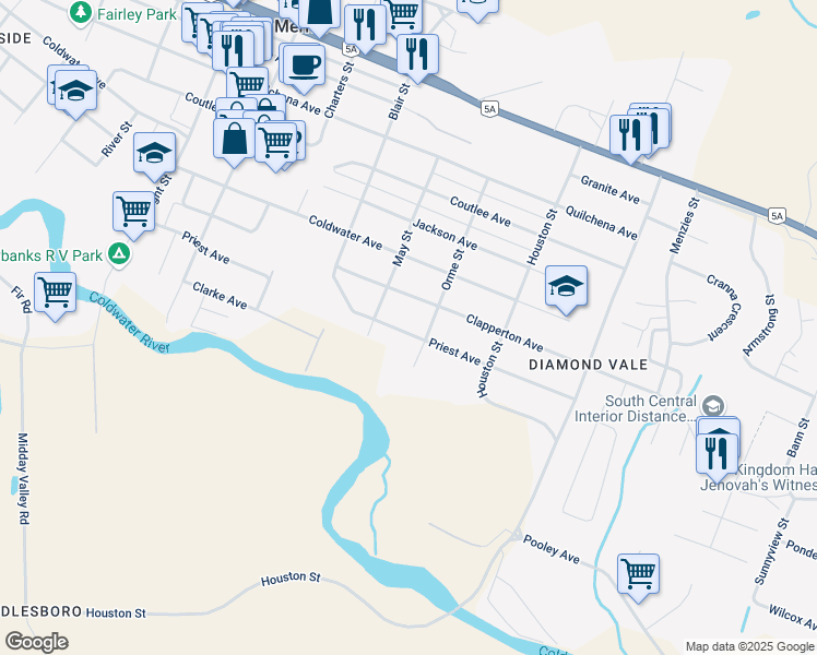 map of restaurants, bars, coffee shops, grocery stores, and more near 2463 Priest Avenue in Merritt